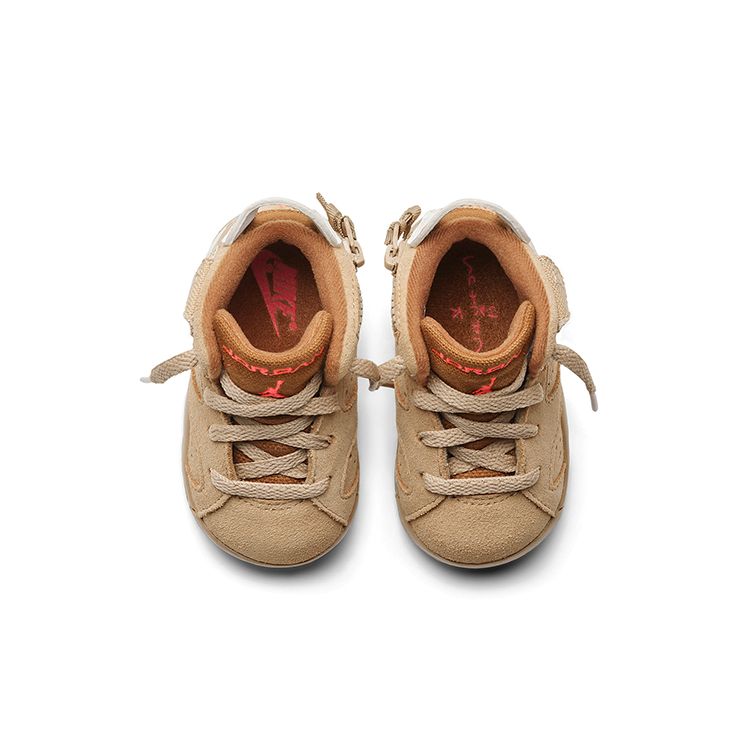 Детские кроссовки Travis Scott x Air Jordan 6 Retro TD British Khaki Tan Sail Ярко-Малиновые DH0692-200
