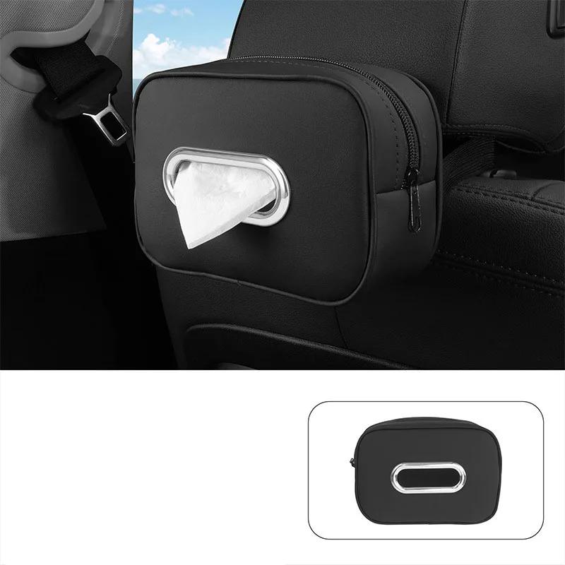 Car Tissue Box Holder Nappa Leather Car Center Console Armrest Napkin Box Sun Visor Backseat Tissue Case with Fix Strap
