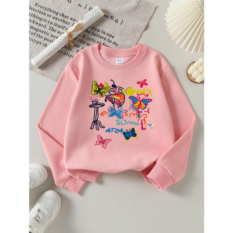 European sizes Girls Crew Neck Sweatshirt Summer Butterflies Roostertail Party, Soft Cozy Pullover, Warm Casual for Autumn & Winter.