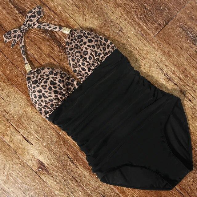 One Piece Swimwear Women Plus Size Black Halter Swimsuit Push Up Bathing Suit Sexy Waist Bodysuit