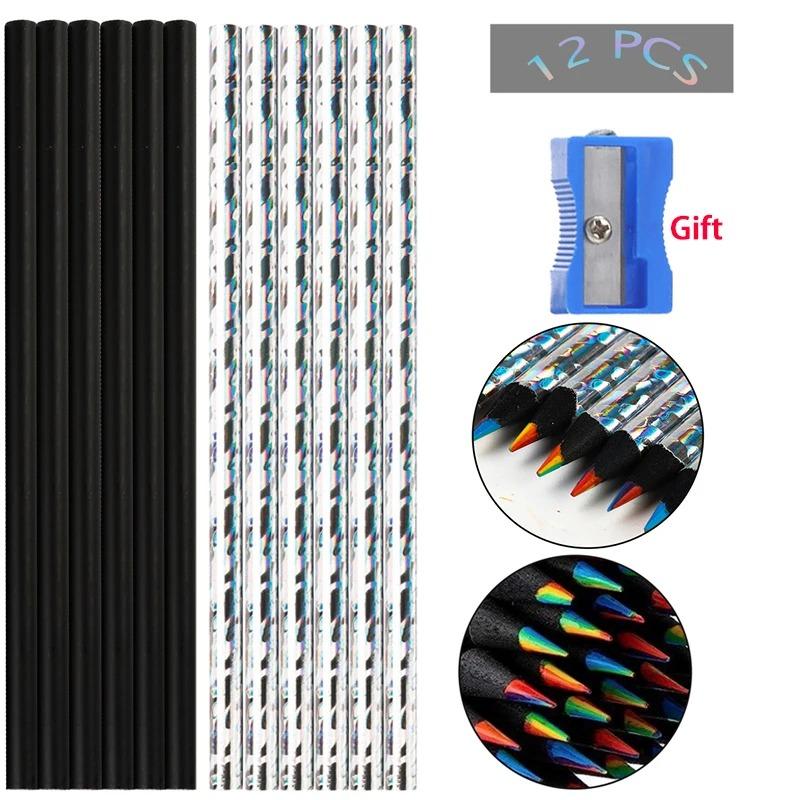 12 шт./компл. Kawaii Радужный карандаш, 7 цветов, концентрические градиентные мелки, детский подарок, цветные карандаши, художественная живопись, канцелярские принадлежности