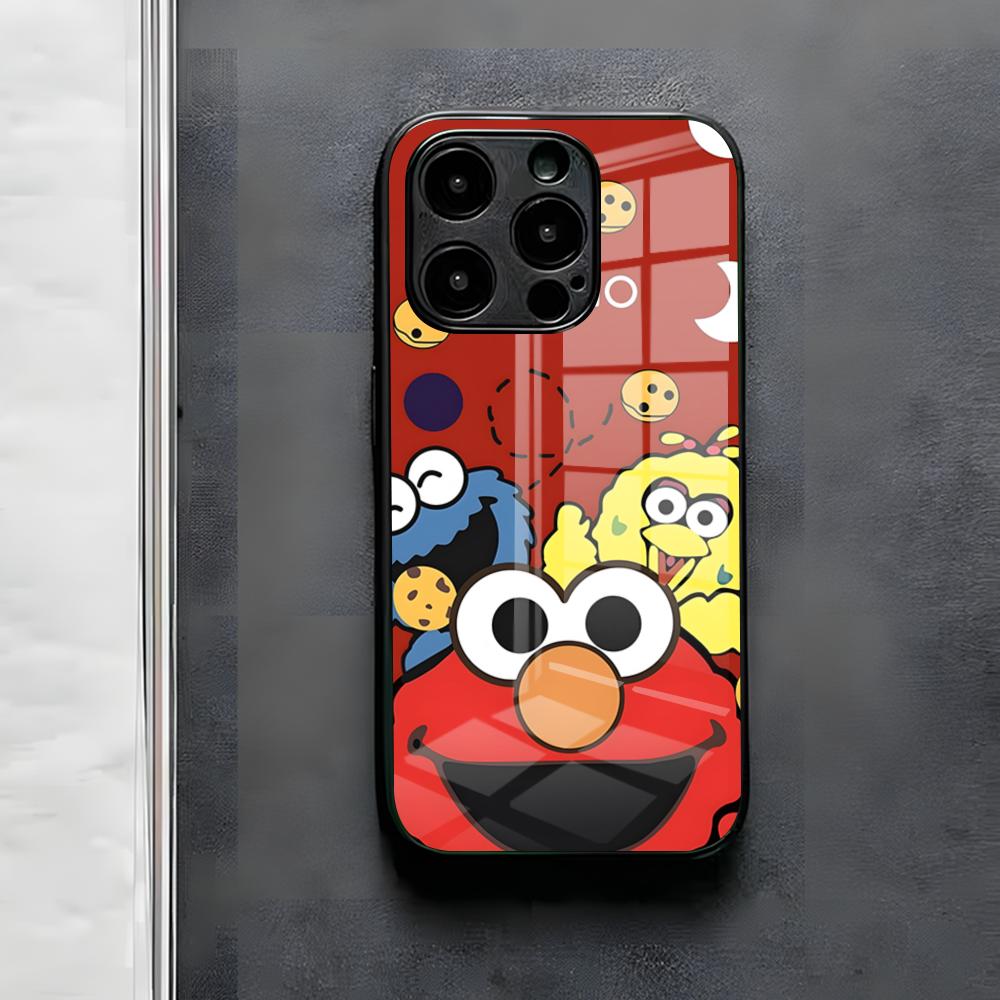 S-Sesame S-Street Phone Case For IPhone 17 Air 16 E Pro Max 15 14 13 Mini 12 Pro 11 Max Plus Black Glass Cover