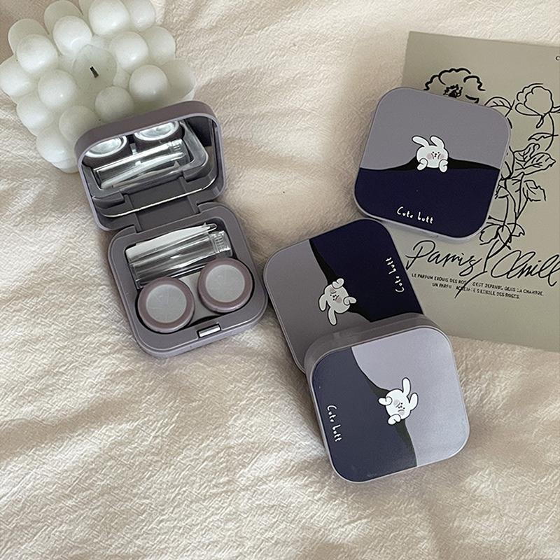 Ins Like A Fish Ретро Простой Конфетный Цвет Компактный Футляр Для Контактных Линз Партнер Коробка Коробка Для Ухода За Зрачками Откидная Крышка