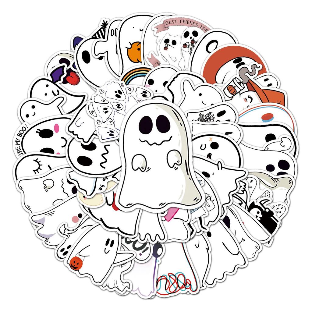50 Cute Ghost Graffiti Stickers for Halloween Decoration: Perfect for Skateboards, Notebooks, Water Bottles, and Suitcases