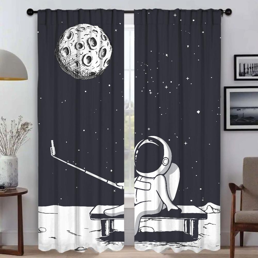 Blackout Curtains for Living Room Astronaut Printing Shades Window Curtain for Room 2 Panel Halloween Decoration Partition Child