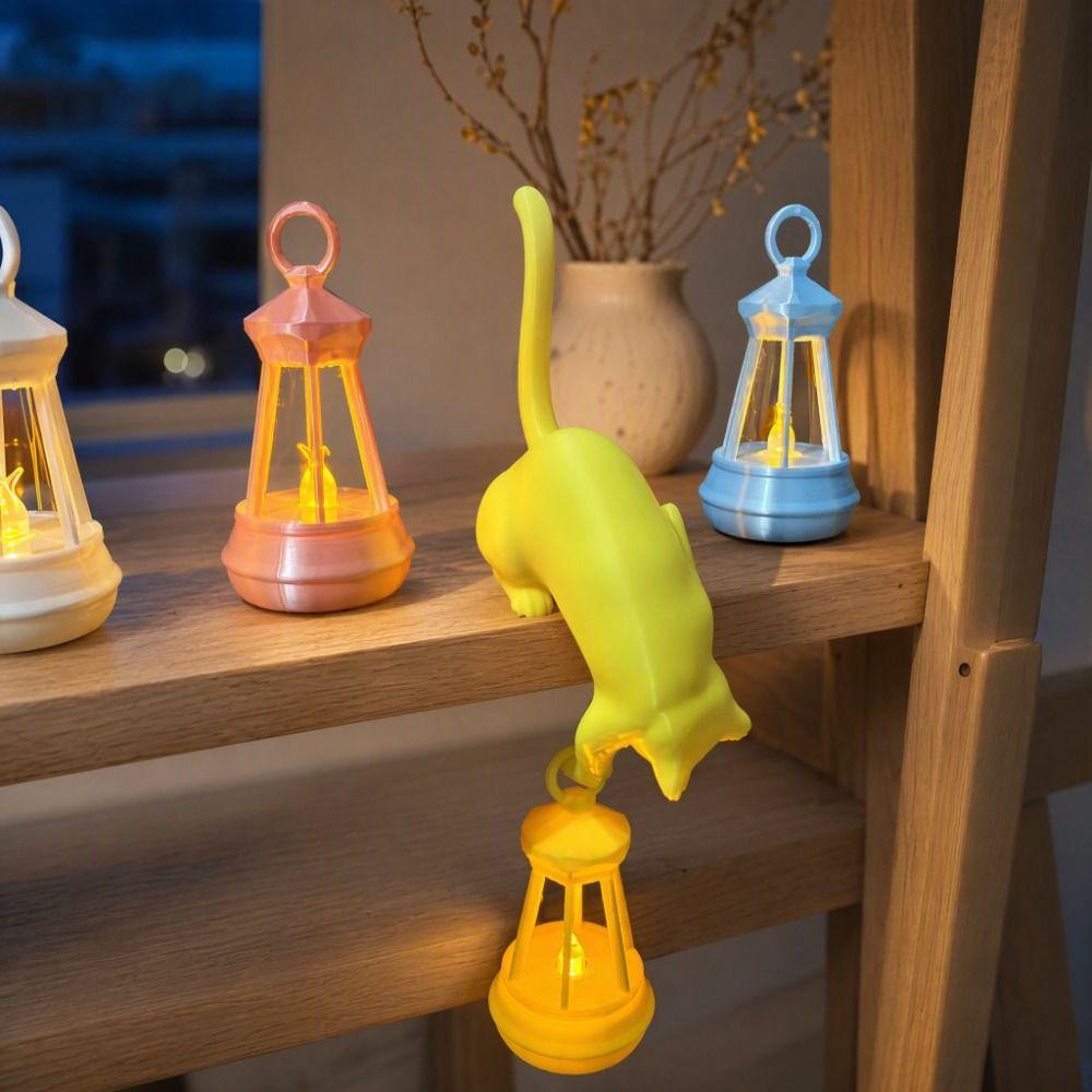 3D Hanging Cat Night Light Cat Mini Lantern Cat Decor Holder Cat Hook Lamp Bookshelf