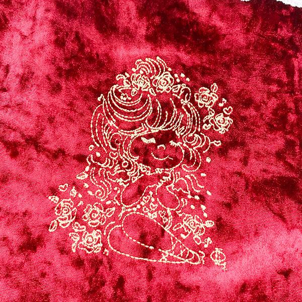 Ado Mizumori Lace and Velour Drawstring Tote Bag Wine Red