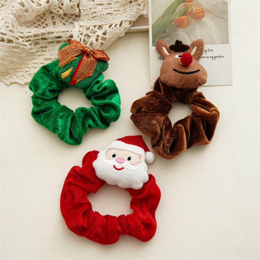 Cute Hair Rope Plush Santa Claus Lint Christmas Scrunchies  Girl