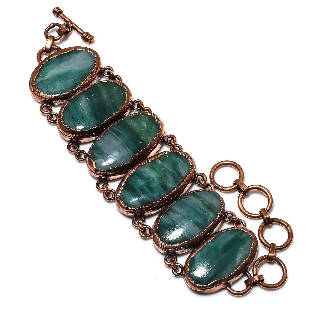 Изумрудный Браслет из Натуральных Камней Ручной Работы, Медный Гальванопластический Браслет Антикварные Украшения, Регулируемый Браслет Подарок на Помолвку