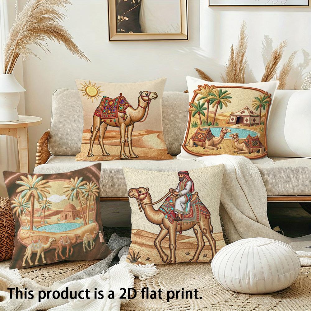 1/4Pcs Exotic Camel-Printed Pillow Covers For A Cozy Look Sofa Bed Cushion Cover Home Bedroom Decoration, 2D Flat Printing