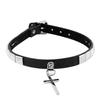 Черное колье из искусственной кожи в стиле панк-готика с заклепками и пряжкой на воротнике с крестом и шипами