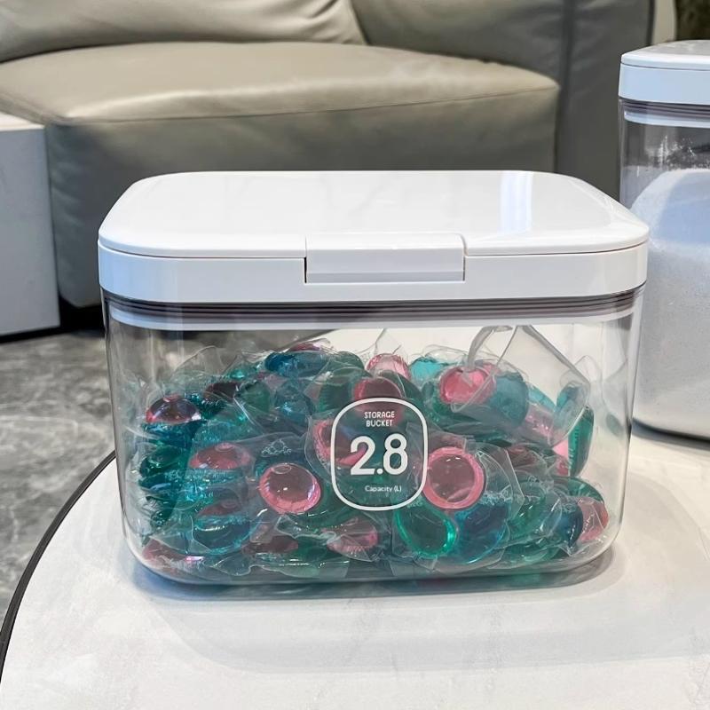 Контейнер для капсул для стирки, Держатель для капсул для стирки, Герметичный и автоматический выдвижной, Большая вместимость для хранения капсул для стирки в прачечной