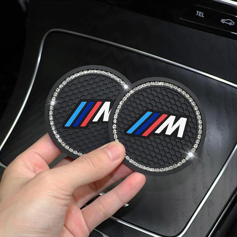 1/2Pcs Diamond Car Coaster Water Cup Slot Non-Slip Mat Pad For BMW M G30 G32 G01 G02 G05 G06 G07 G26 G23 G22 F40 F20 G08 G16 M3 GVD4