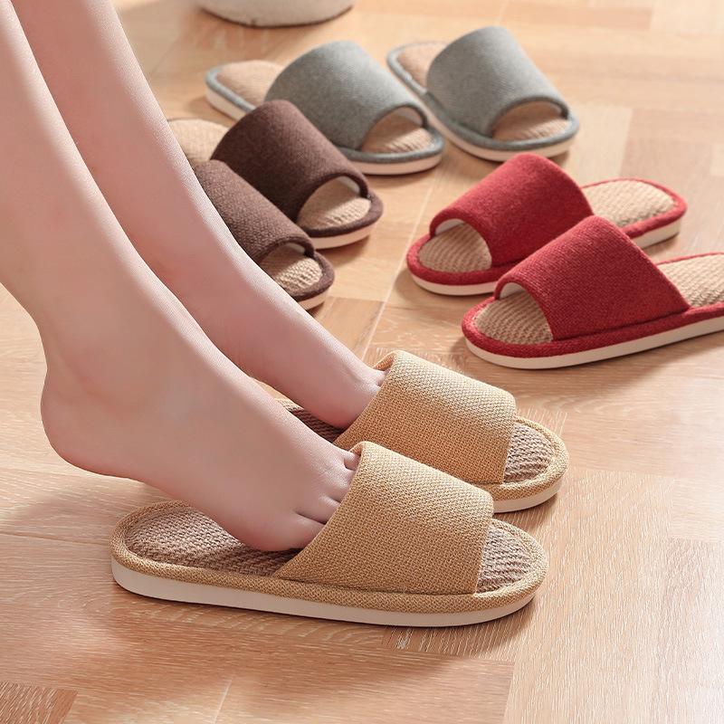 Новинка 2024 года для женщин и мужчин, льняные тапочки из хлопка и конопли, женские нескользящие дышащие тканевые тапочки на толстой подошве, весна-лето-осень