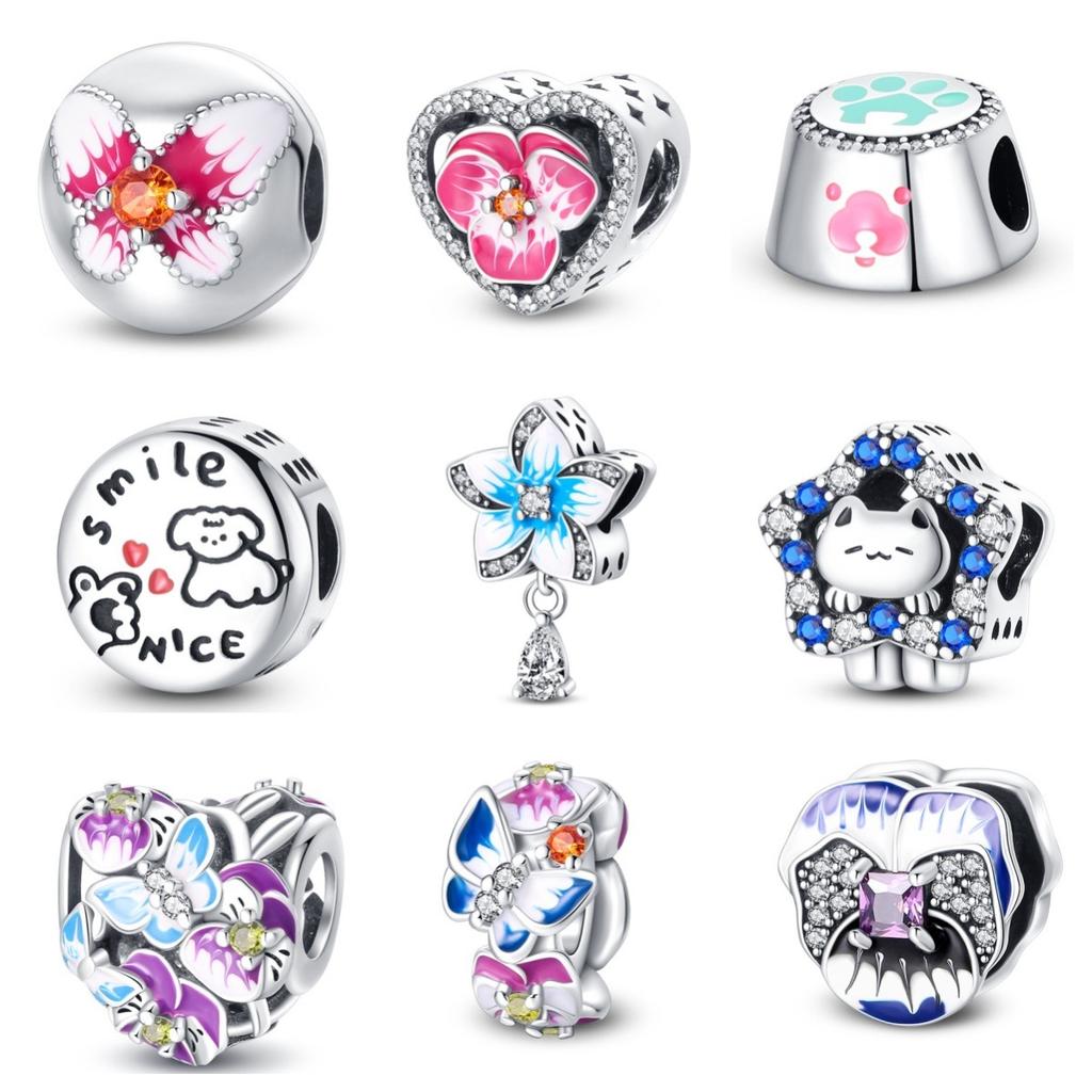 New 925 Silver Butterfly Flower Thread Safety Bead Fixed Clip Buckle Beaded Bracelet Accessories Jewelry Gift