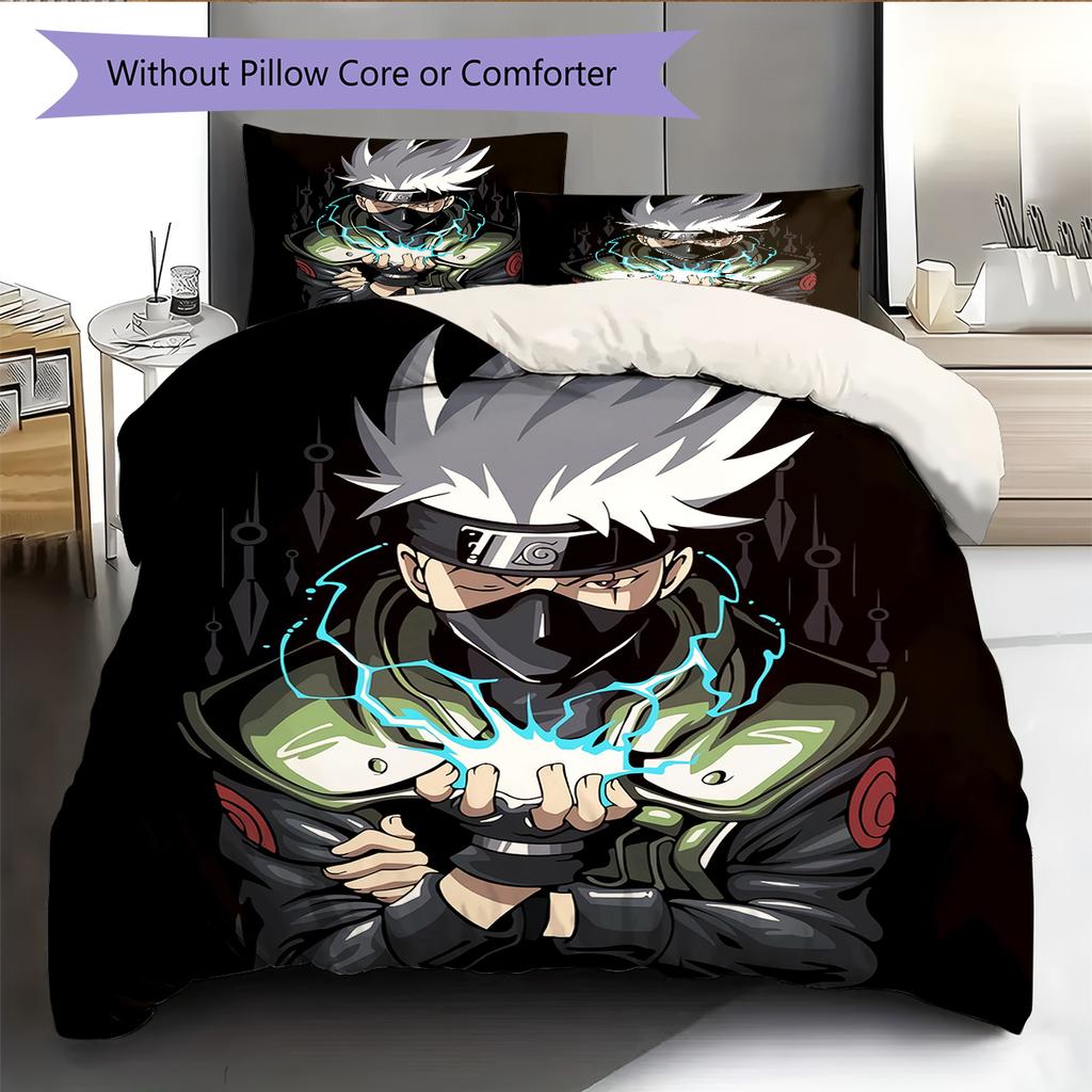 Хатаке Какаши Узор Наруто Постельное белье Домашний декор Подарок на день рождения (1 пододеяльник + 2 наволочки, без наполнителя)