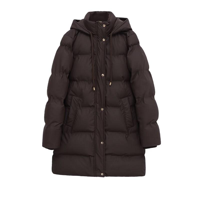 Womens Hooded Cotton Blend Long Sleeve Mid-Length Casual Coat Loose Fit Street Style Winter Outerwear
