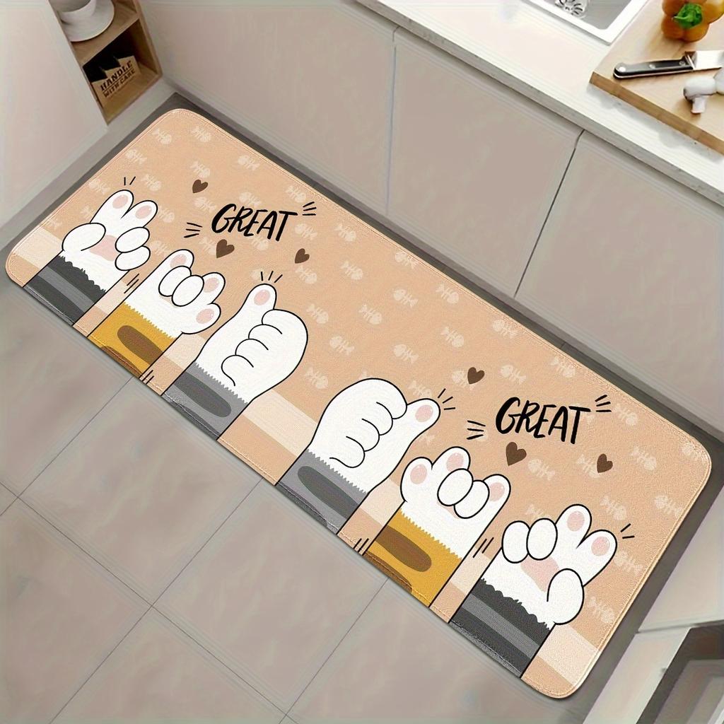 Cute Cat Paw Print Art Area Rug, Soft Non-Slip Indoor Outdoor Floor Mat for Kitchen and Entryway Home Decor