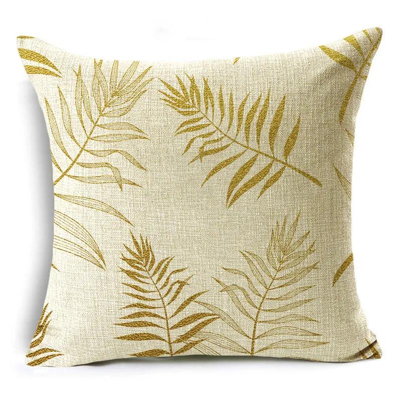 Nordic Style Golden Leaf Simple Bedside Cushion Cover Living Room Sofa Decoration Pillowcase 4040cm/4545cm/5050cm
