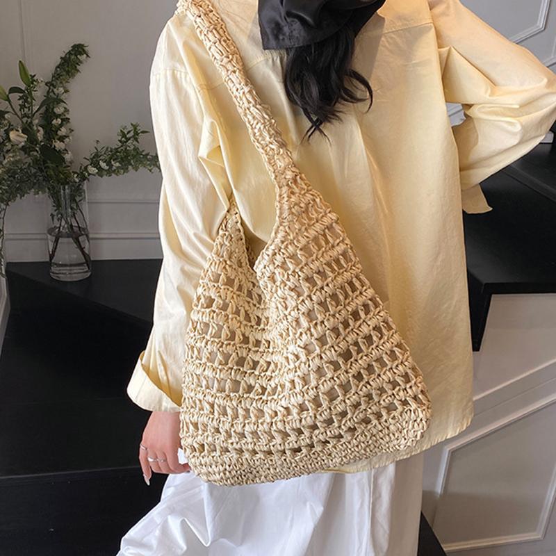 Летняя плетеная соломенная сумка для женщин Сумка через плечо Рафия Бумажная веревка Бохо Пляжные сумки Повседневная сумка-мессенджер Crossbody Женский кошелек
