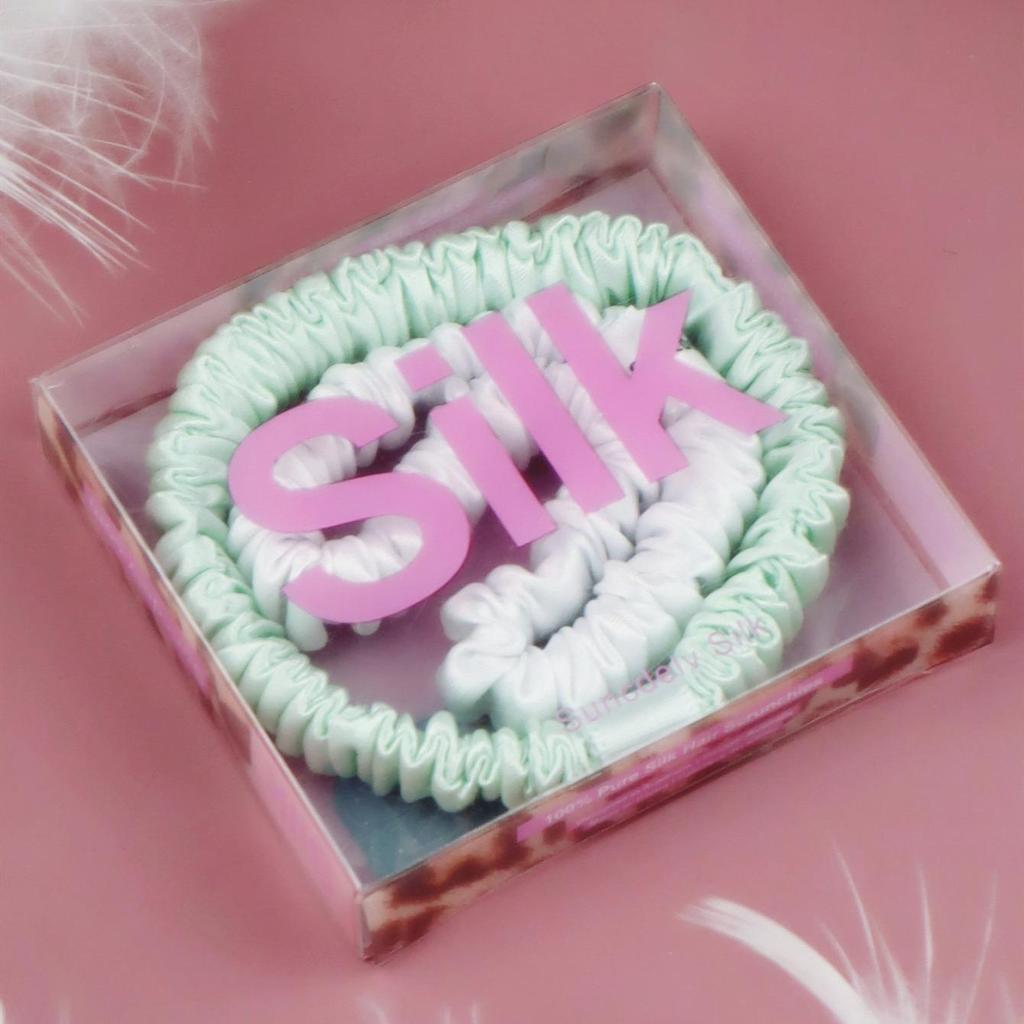 2PCS 100% Silk Hair Scrunchies For Women Girls High Quality Hair Ties HairBands Silk Suitable for Valentine's Day 22Momme Silk Hair Accessoires