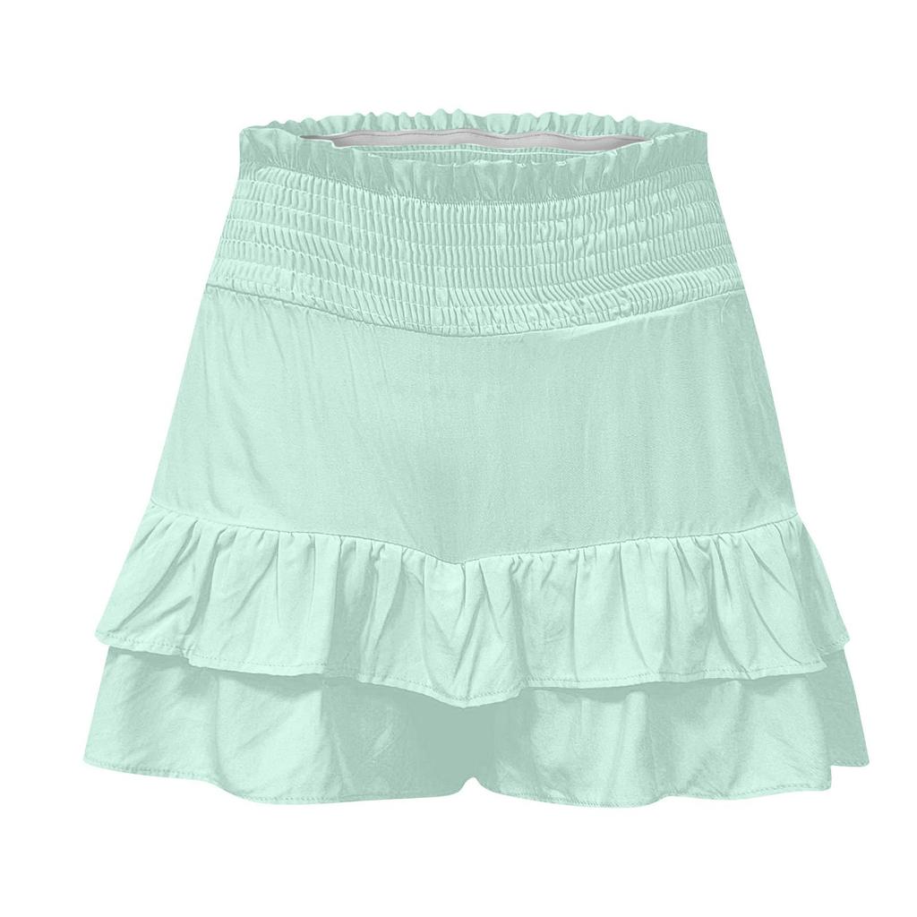 Women's Summer High Waist Ruffle Skirt Cute Flowy Skirt Casual Comfort Wrap Beach Pleated Skirt