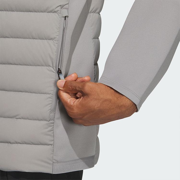 Adidas Спортивная серия однотонная молния воротник стойка длинный рукав уличный легкий хлопковый пуховик мужская куртка серый IW0785