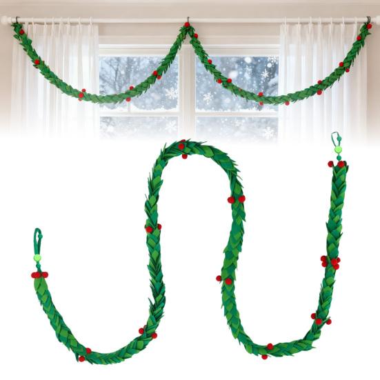 Рождественская гирлянда из фетра «Остролист» длиной 6 футов, гирлянда из листьев омелы ручной работы с красными ягодами для украшения дома, свадьбы, каминной полки