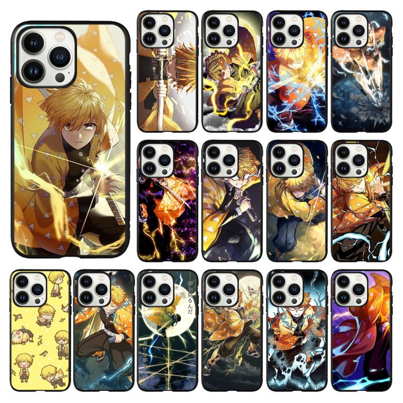 Чехол для телефона Demon Slayer Agatsuma Zenitsu Anime для iPhone 14 13 12 11 Pro MAX X XS Max XR Mini SE 7 8 Plus Black Funda Coque
