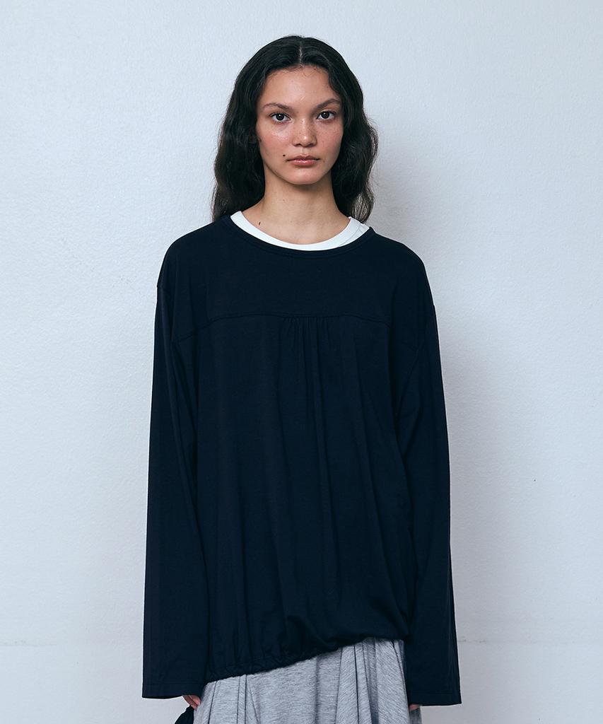 PISCESS Front Shirred Long Sleeve Top_Dark Navy