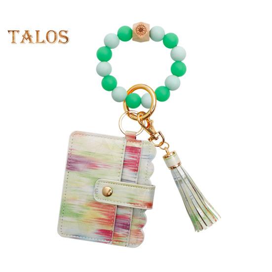 Брелок на запястье с блокировкой RFID и 6 отделениями для карт, браслет с кисточками и бусинами, брелок из искусственной кожи