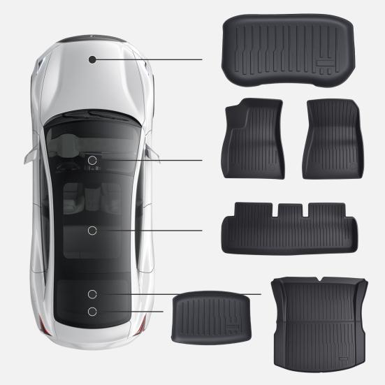 Комплект ковриков для пола Премиальные ковровые коврики для пола для Tesla Model 3 2024 Противоскользящие TPE Автомобильные внутренние вкладыши для багажника Коврики для багажника (6Pcs / Set)