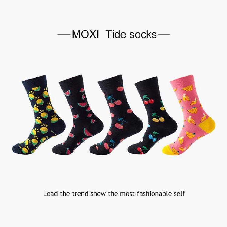 5 Pairs/Pack Couples Happy Funny Socks Cotton EU 37-43 Men Cartoon Fruits Flowers Animals Streetwear Harajuku Socks