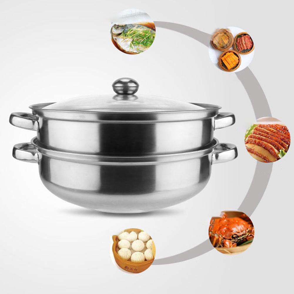 28cm 2-Layer Steamer Stainless Steel Kitchen Boiling Soup Steaming Pot with Lid