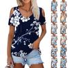 Women's Summer Fashion Casual Floral Print Off-the-shoulder V-neck Short-sleeved T-shirt Top