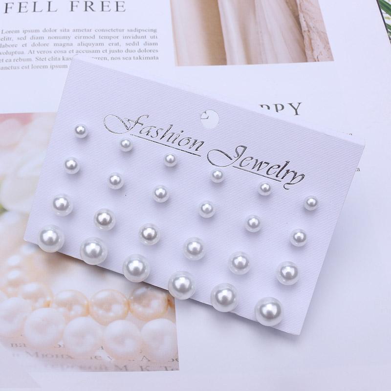 Korean Women Earrings 12 Pair/Set Beige White Pearl Simple Fashion Earrings Wedding Jewelry For Gift Valentine's Day Gift