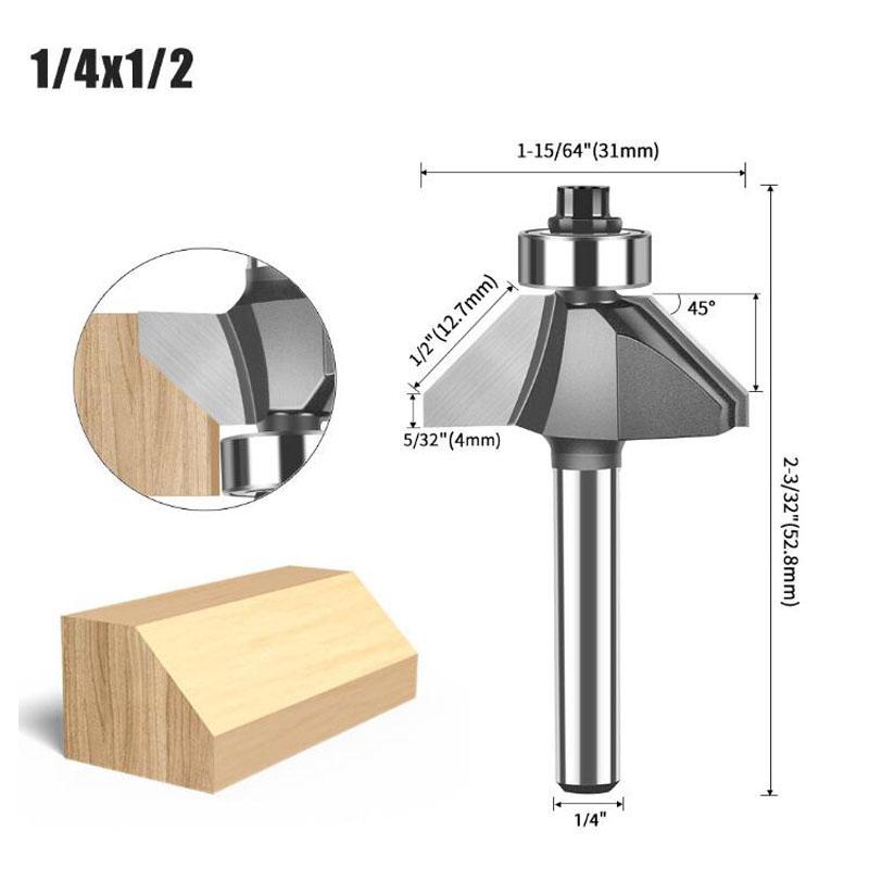 45 Degree Chamfer Router Bit 1/4inch 6mm Shank Edge Forming Bevel Woodworking Milling Cutter for Wood Bits