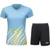 Quick-Dry V-Neck Short Sleeve Breathable Casual Badminton Outfit Women Sportswear Blue Black AATU032-3
