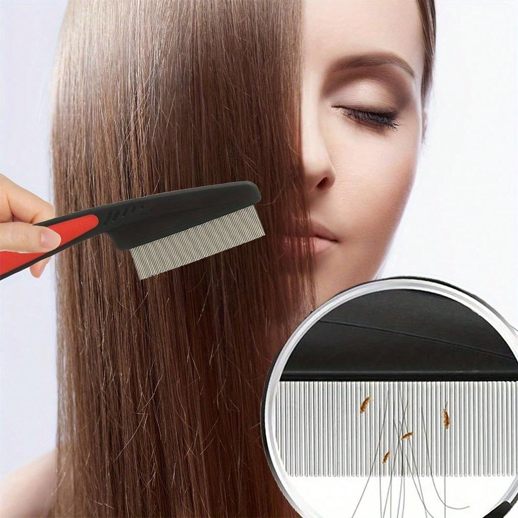1pc Heavy-Duty Stainless Steel Fine Tooth Comb For Thick Hair - Dandruff & Lice Remover With ABS Handle, Sensitive Scalp Care
