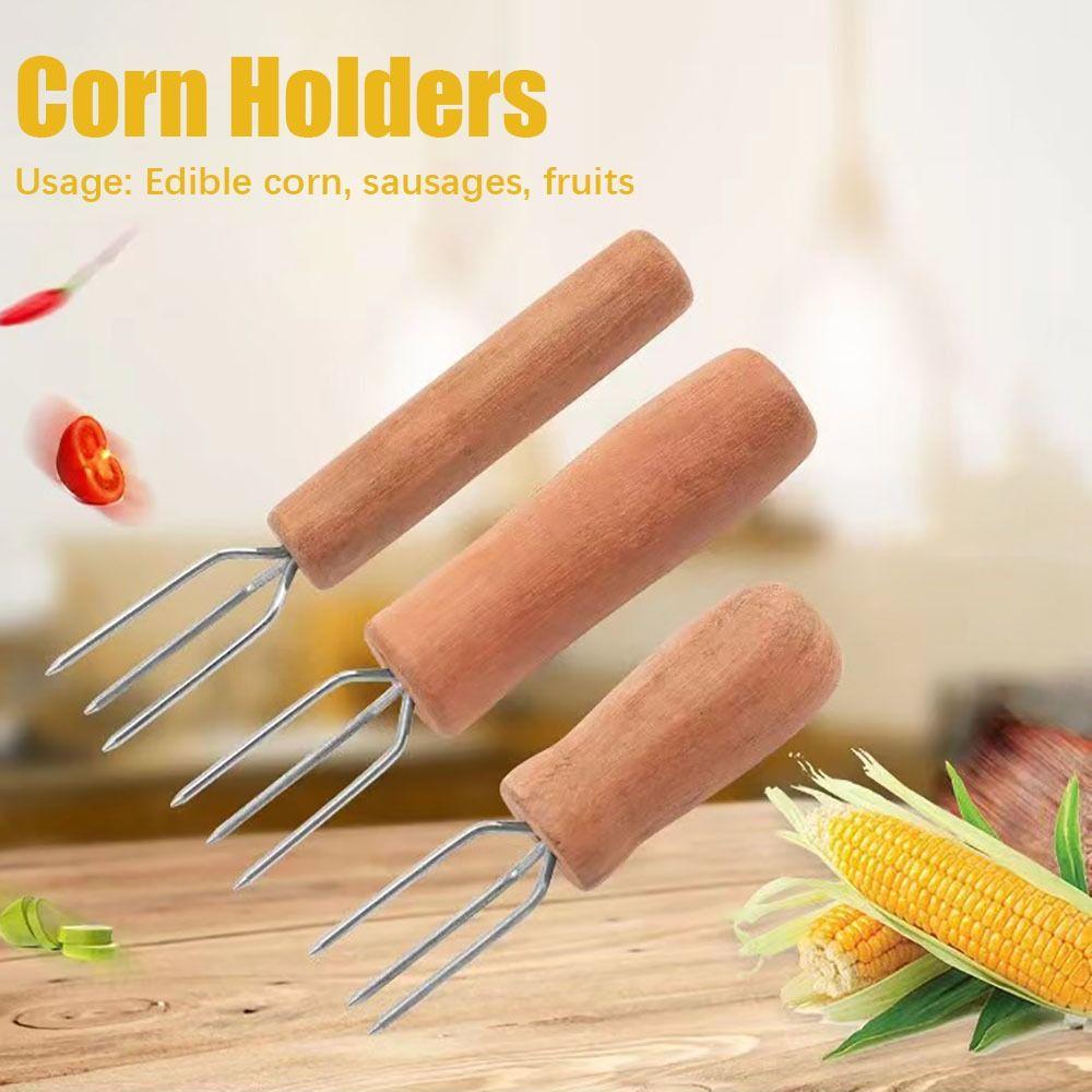 Wood Handle Corn Holders Anti Scalding Barbecue Needle Durable Barbecue Fork