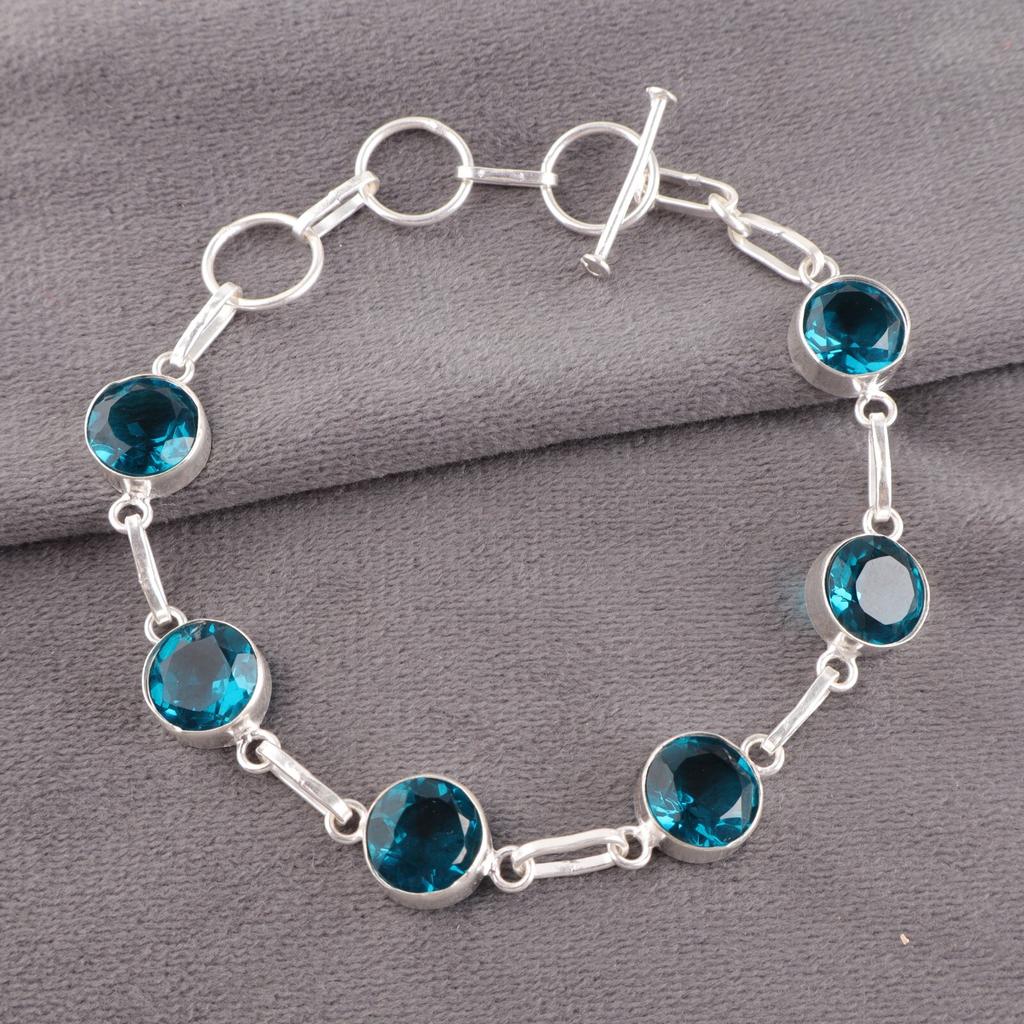 Драгоценный камень голубой апатит, серебро 925 пробы, ювелирное изделие ручной работы, стильный браслет RB-14-14