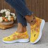 Fashion Flower Print Knitted Sneakers Women Shiny Crystal Breathable Walking Shoes Woman Plus Size 43 Casual Non-Slip Sock Shoes Ladies