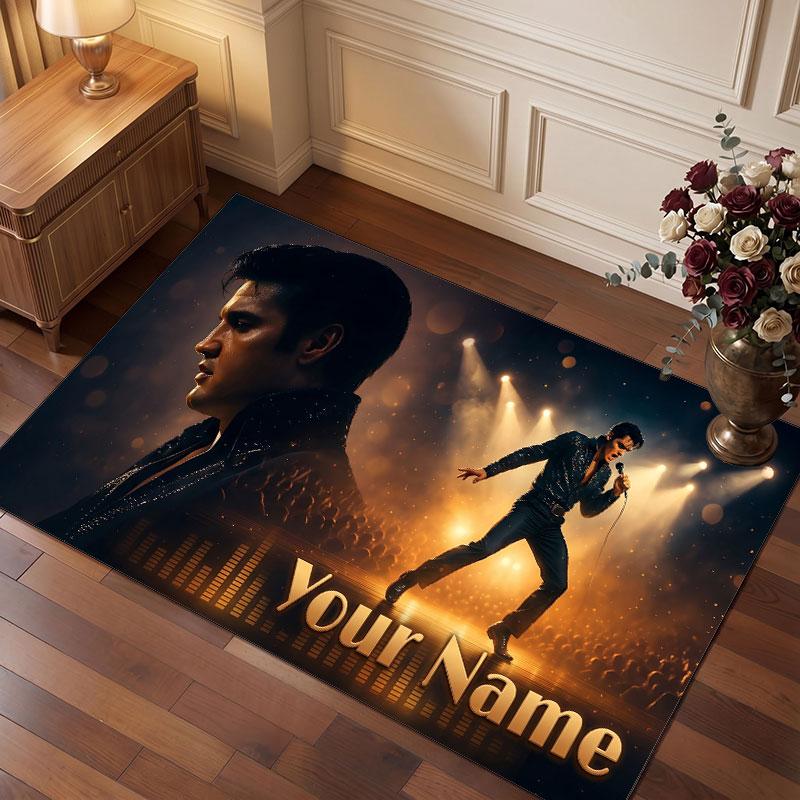 Elvis Presley Personalized Crystal Velvet Carpet, Customized Name Text Soft Anti‑Slip Rug for Living Room Bedroom