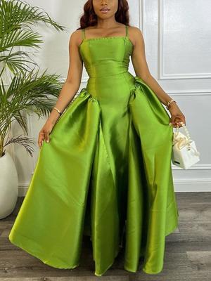 Зеленое вечернее платье на тонких бретельках без рукавов с высокой талией, длинные бальные платья для женщин