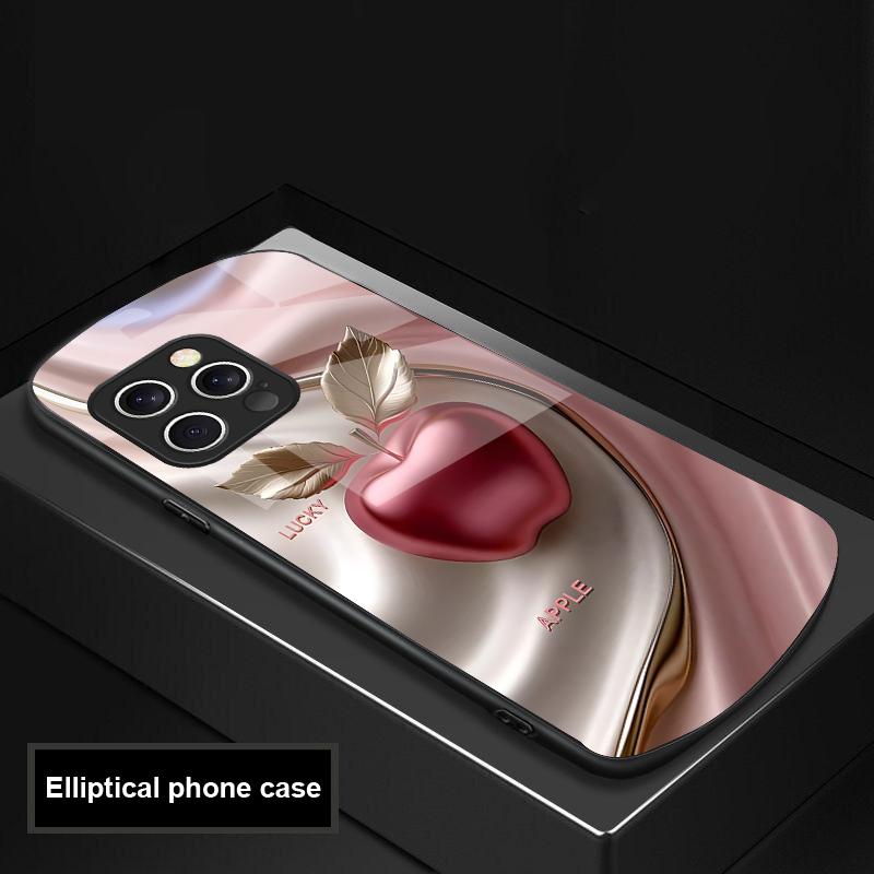 Счастливый черный яблочный чехол для iPhone 16 Pro Max 15 Pro 14 13 12 Mini 11 XS Max XR 7 8 Plu SE 2022 Эллиптический стеклянный чехол для телефона