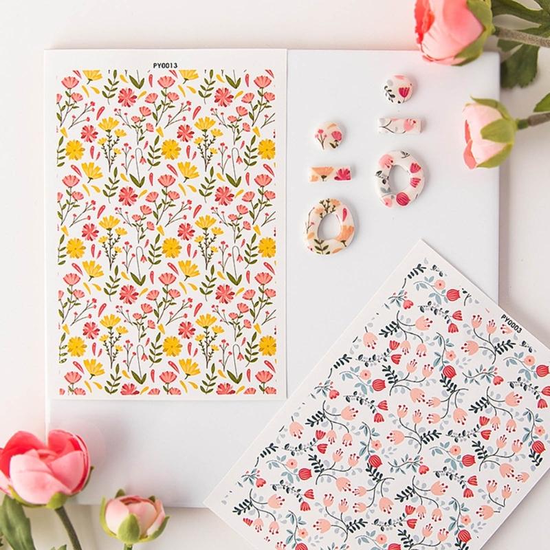 Бумага с водным переносом для глины для DIY-серьг из глины, Цветочный лист для переноса на глину, Бумага с цветами для керамической эмали, Декаль