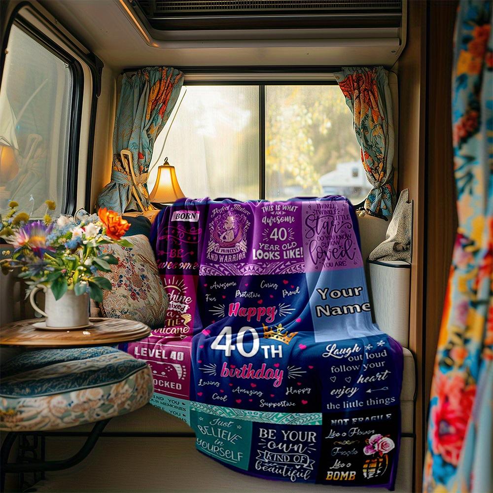 Happy 40Th Birthday Blanket Personalized Name Soft Comfortable Stylish Blanket Car Blanket Perfect For Travel Camping Outdoor Home Suitable For All