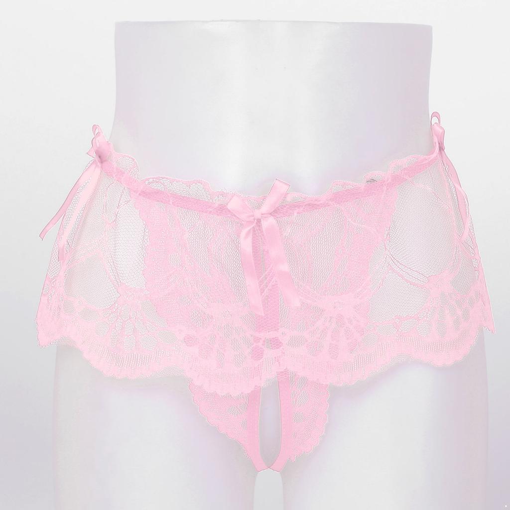 Мужские сетчатые прозрачные кружевные юбки, стринги-стринги, трусы с Т-образной спинкой и бантом, нижнее белье