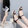 Сандалии женские летние 2019 года, новая корейская версия, толстый каблук, открытый носок, односложная пряжка, средний каблук, металлические декоративные модные сандалии