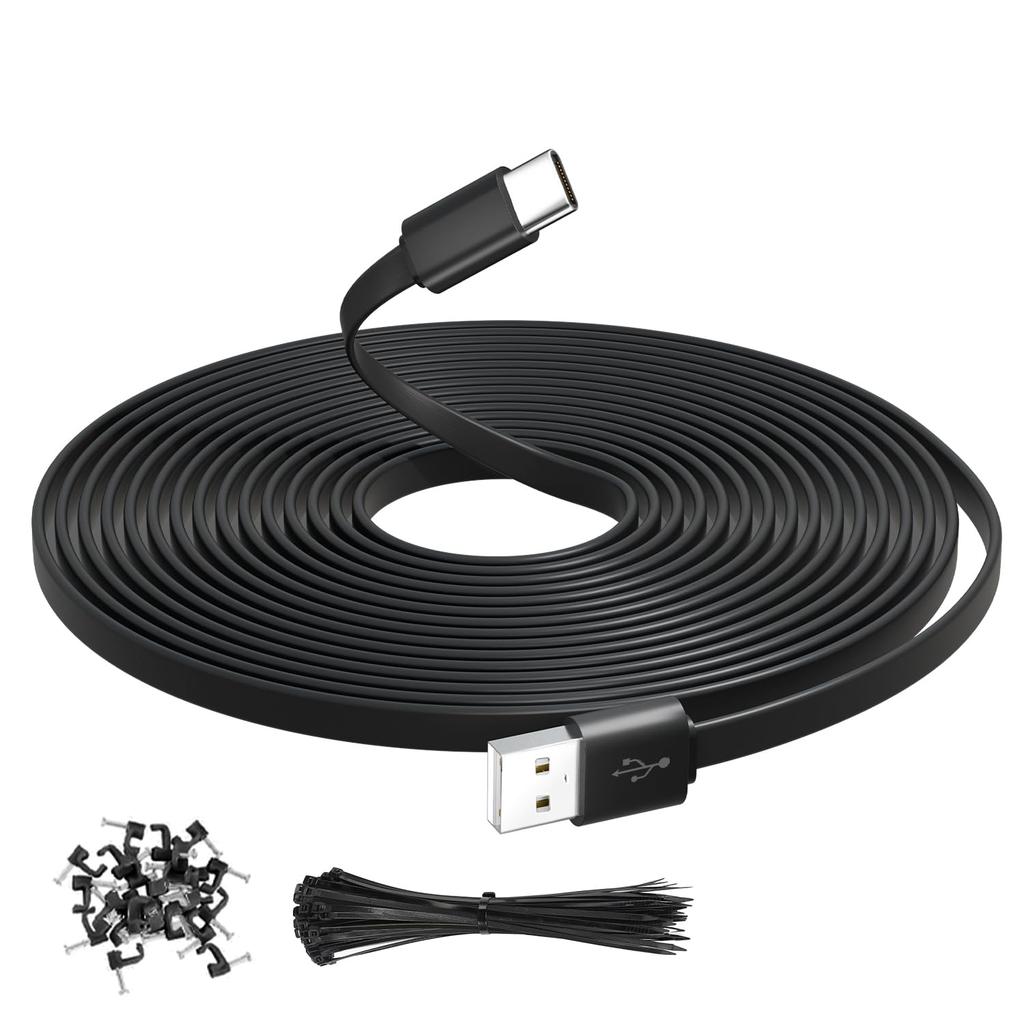 3M USB A to USB C Flat Charging Extension Cord USB C devices such as home security game Data Transfer Compatible Black Cable, Ultra-Long (for cameras,